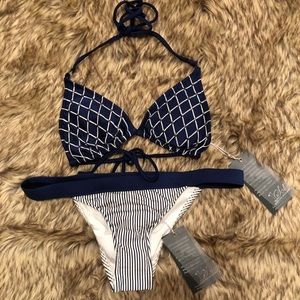 1 Sol Bikini Navy and White Stripe bottoms.